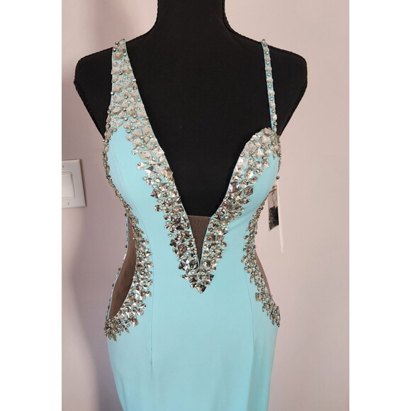 Jovani Dresses & Skirts - NWT-ONE OF A KIND Jovani Couture Gown-Unreleased-Aqua Crystal Slit Dress-Size 4